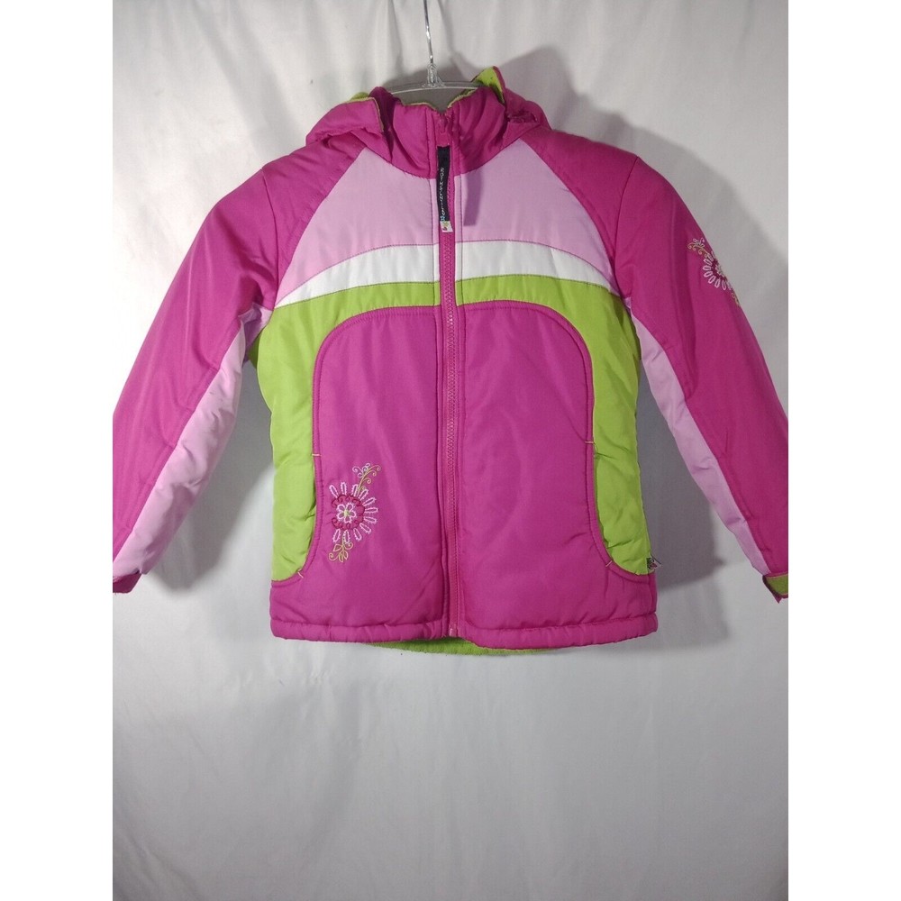 Rothschild Girls Pink/Green Full Zip Coat Size M 5/6 Removable Hood Rn 38843